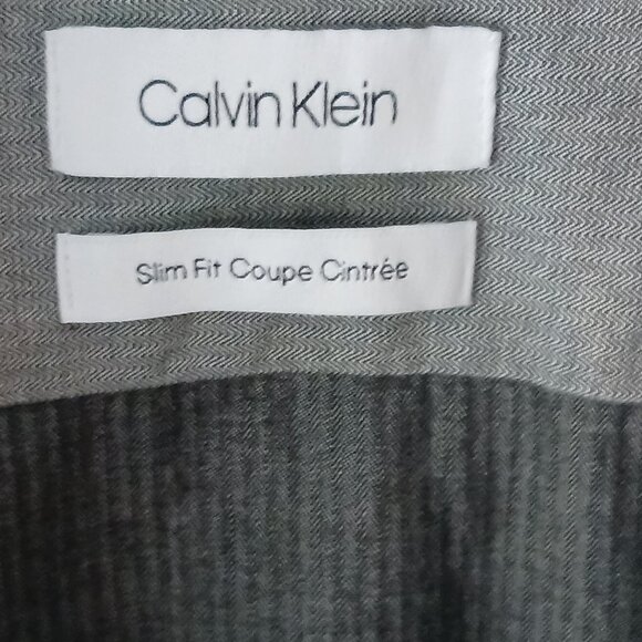 Calvin Klein Mens Long Sleeve Dress Shirt Formal Grey Size 34/35 XL Slim Fit - Picture 4 of 11